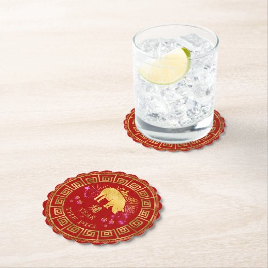 中国の〔占星術の〕十二宮図ピグレッド/金ゴールドID542 ペーパーコースター (インサイチュ)