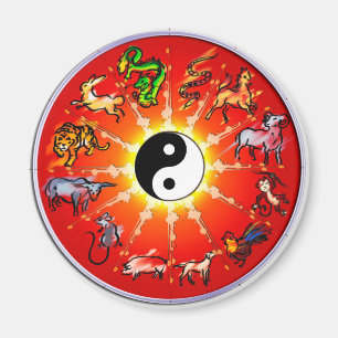 中国の〔占星術の〕十二宮図マグネット(黒い輪郭) マグネット