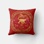 中国の〔占星術の〕十二宮図モンキーレッド/金ゴールドID542 クッション (裏面)