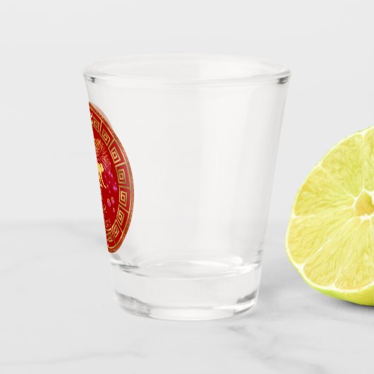 中国の〔占星術の〕十二宮図モンキーレッド/金ゴールドID542 ショットグラス (右)