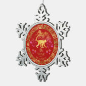 中国の〔占星術の〕十二宮図モンキーレッド/金ゴールドID542 スノーフレークピューターオーナメント (右)