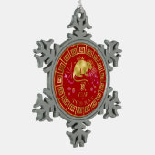 中国の〔占星術の〕十二宮図ラットレッド/金ゴールドID542 スノーフレークピューターオーナメント (左)