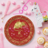 中国の〔占星術の〕十二宮図ラットレッド/金ゴールドID542 ペーパープレート (パーティー)