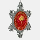 中国の〔占星術の〕十二宮図ラビットレッド/金ゴールドID542 スノーフレークピューターオーナメント (左)