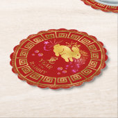中国の〔占星術の〕十二宮図ラビットレッド/金ゴールドID542 ペーパーコースター (アングル)