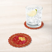 中国の〔占星術の〕十二宮図ラビットレッド/金ゴールドID542 ペーパーコースター (インサイチュ)