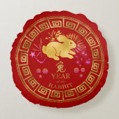 中国の〔占星術の〕十二宮図ラビットレッド/金ゴールドID542 ラウンドクッション (正面)