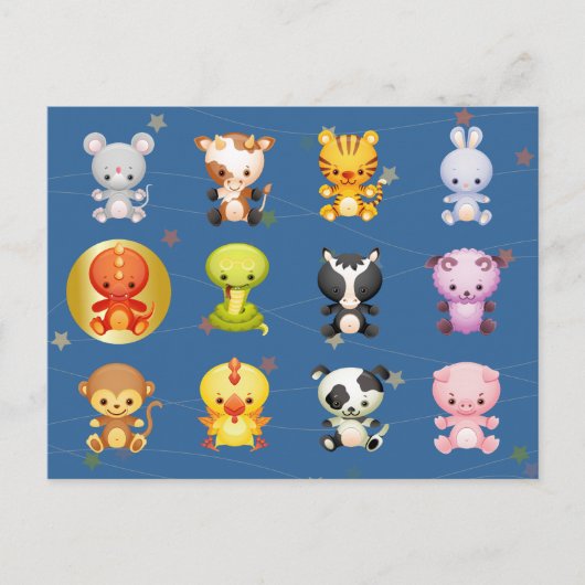 中国の〔占星術の〕十二宮図動物辰年 シーズンポストカード (正面)