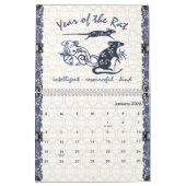 中国の〔占星術の〕十二宮図動物青ミニマル白カスタムC カレンダー (1月 2026)