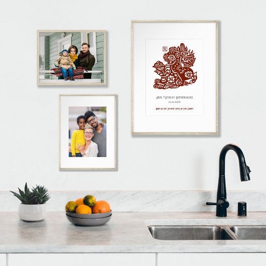 中国の〔占星術の〕十二宮図年うさぎ誕生日プリントギフト ポスター