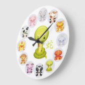 中国の〔占星術の〕十二宮図年 ラージ壁時計 (傾斜)