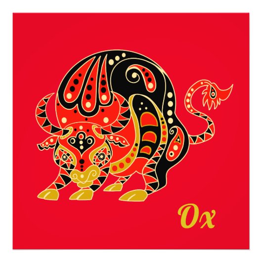 中国の〔占星術の〕十二宮図標識 – Ox フォトプリント (正面)