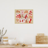 中国の〔占星術の〕十二宮図混成メディアコラージポスター ポスター (キッチン)