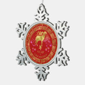 中国の〔占星術の〕十二宮図羊の赤/金ゴールドID542 スノーフレークピューターオーナメント (右)