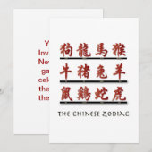 中国の〔占星術の〕十二宮図記号 招待状 (正面/裏面)