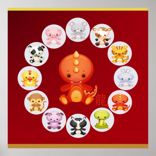 中国の〔占星術の〕十二宮図辰年 ポスター (正面)