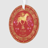 中国の〔占星術の〕十二宮図馬レッド/金ゴールドID542 オーナメント (正面)