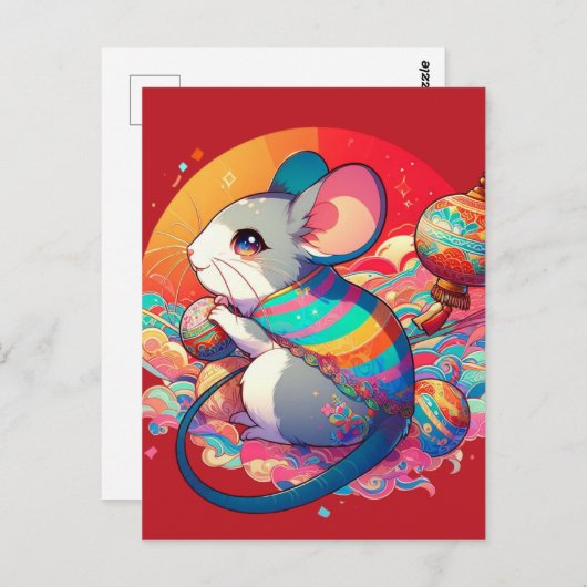 中国の〔占星術の〕十二宮図：ネズミから富へ ポストカード (正面/裏面)