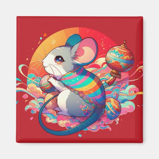 中国の〔占星術の〕十二宮図：ネズミから富へ マグネット (正面)