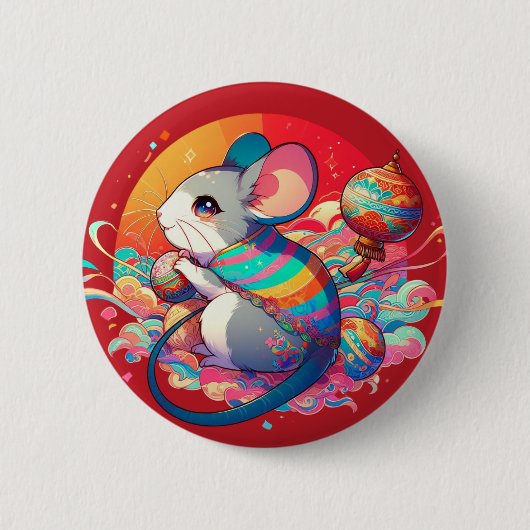 中国の〔占星術の〕十二宮図：ネズミから富へ 缶バッジ (正面)