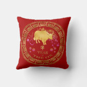 中国の〔占星術の〕十二宮図Ox Red/金ゴールドID542 クッション (裏面)