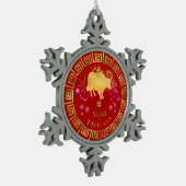 中国の〔占星術の〕十二宮図Ox Red/金ゴールドID542 スノーフレークピューターオーナメント (左)