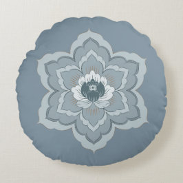 中国のBaoxiang Flower in Misty Blue & Ink Jade ラウンドクッション