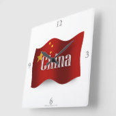 中国びく国旗 スクエア壁時計 (傾斜)