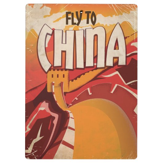 中国へ飛べ 古典的旅行ポスター クリップボード (裏面)