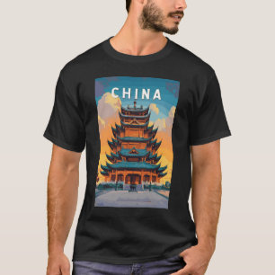 中国イラスト旅行アートビンテージ Tシャツ