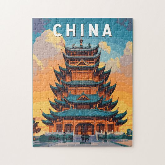 中国イラスト旅行アートヴィンテージ ジグソーパズル (縦)