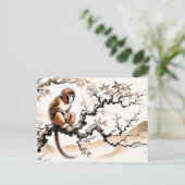 中国インク〔占星術の〕十二宮図よくはしゃぐモンキーが木に止まる シーズンポストカード (スタンド正面)