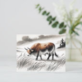 中国インク〔占星術の〕十二宮図ストロングオックス放牧草地 シーズンポストカード (スタンド正面)