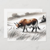 中国インク〔占星術の〕十二宮図ストロングオックス放牧草地 シーズンポストカード (正面/裏面)