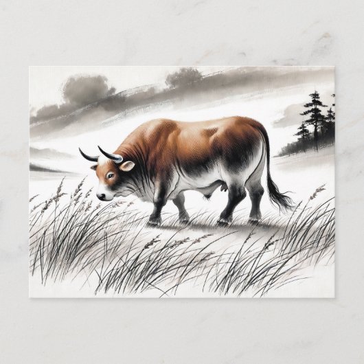 中国インク〔占星術の〕十二宮図ストロングオックス放牧草地 シーズンポストカード (正面)