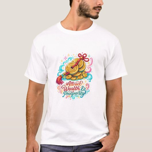 中国コインお守りTシャツ | 風水アート Tシャツ (正面)