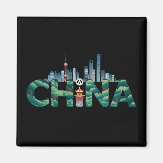 中国シャンハイ・テンプル・パンダ マグネット (正面)