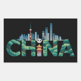 中国シャンハイ・テンプル・パンダ 長方形シール