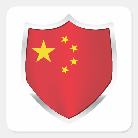 中国シルバーシールド国旗 スクエアシール (正面)
