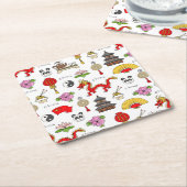 中国シンボルパターン スクエアペーパーコースター (アングル)