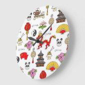 中国シンボルパターン ラージ壁時計 (傾斜)