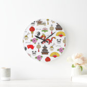 中国シンボルパターン ラージ壁時計 (ホーム)