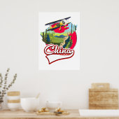 中国トラベルマップロゴ ポスター (キッチン)