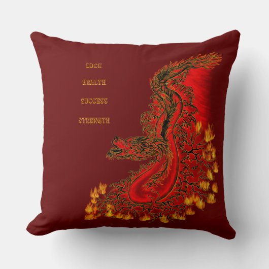 中国ドラゴンレッドと金ゴールドデザイン クッション (正面)