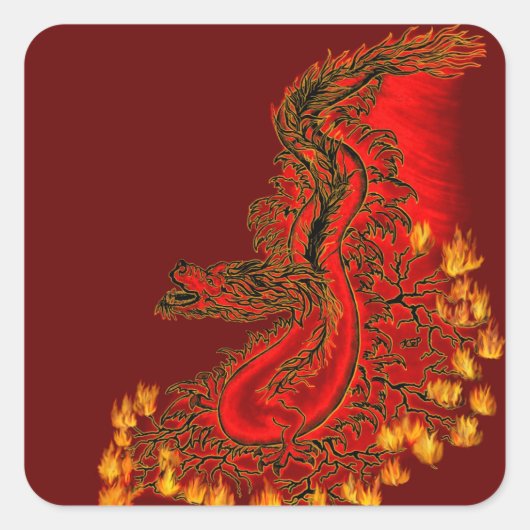 中国ドラゴンレッドと金ゴールドデザイン スクエアシール (正面)