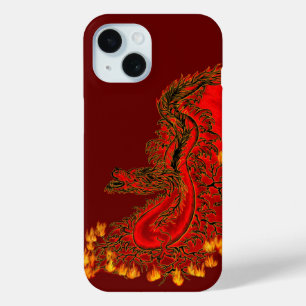 中国ドラゴンレッドと金ゴールドデザイン iPhone 15ケース
