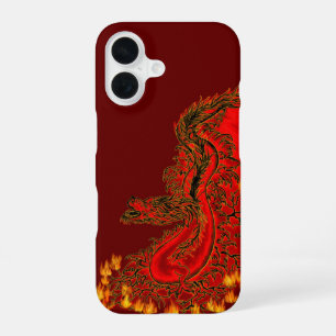 中国ドラゴンレッドと金ゴールドデザイン iPhone 16ケース