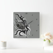 中国ドラゴン入れ墨 スクエア壁時計 (ホーム)