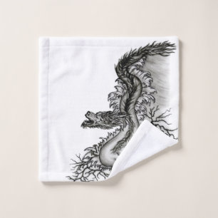 中国ドラゴン、黒と白のデザインでTattoostyl ウォッシュタオル