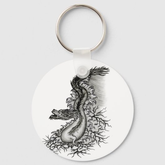 中国ドラゴン、黒と白のデザインでTattoostyl キーホルダー (正面)